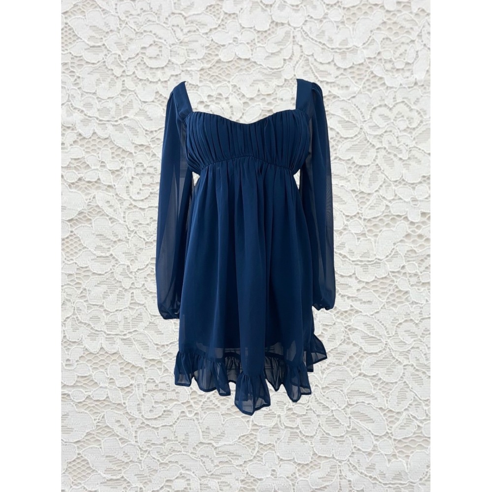 vintage abercrombie & fitch dark blue milkmaid style babydoll mini dress
